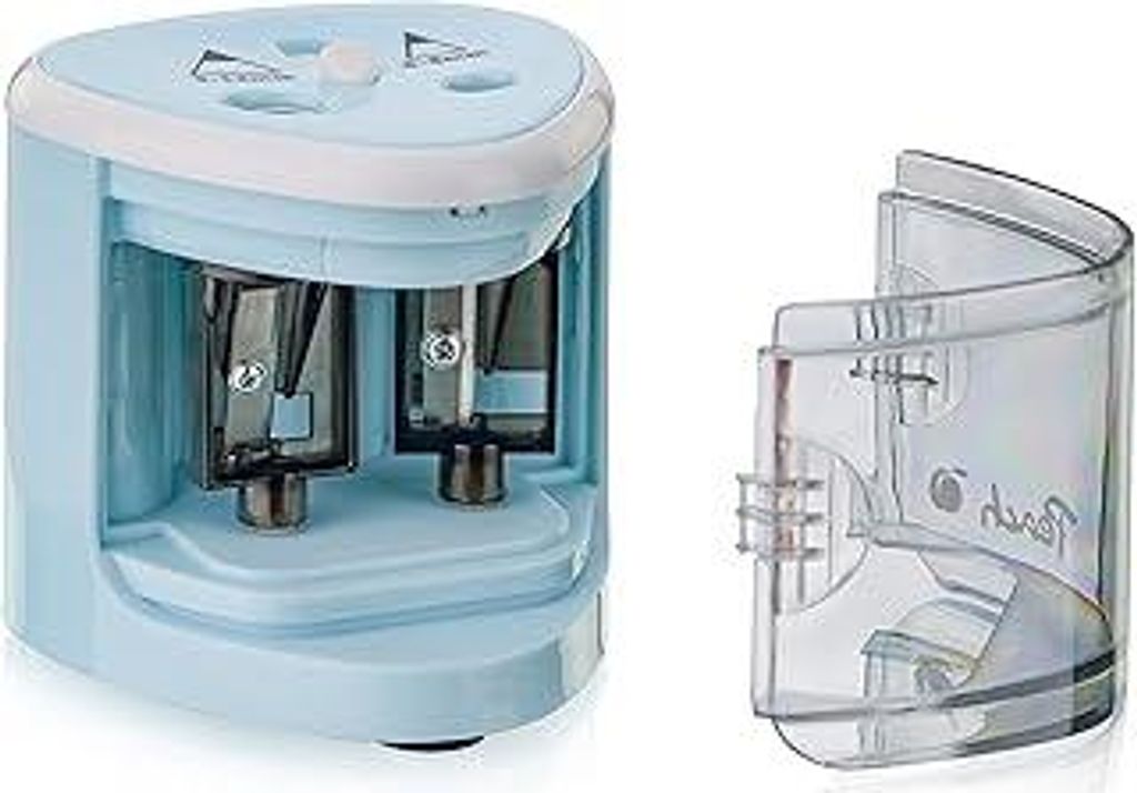 Peach elektrischer universal Anspitzer blau - inkl. Ersatzteile - für alle Bleistifte, Buntstifte, Eyeliner und Wachsmalstifte - Doppelspitzer fü...