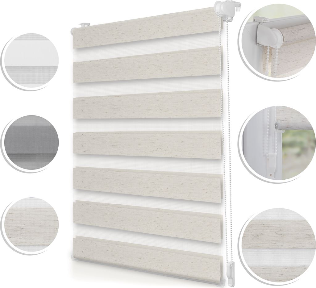 Duo-Rollo Doppelrollo Klemmfix, ohne Bohren, blickdicht, mit Montageschiene Sichtschutz Sonnenschutz Natur,60 cm x 150 cm (B x L)