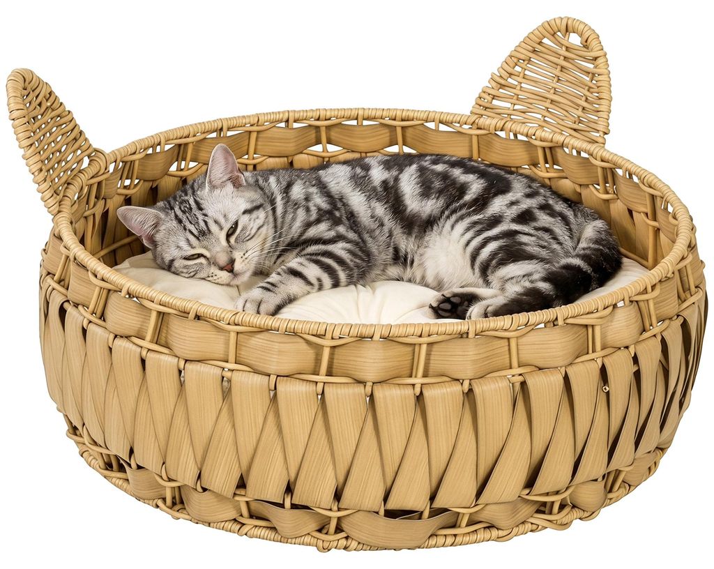 PawHut Katzenbett Rattan Katzenhöhle Katzenkorb mit Produktbild 