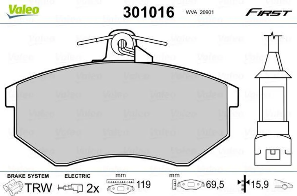 Plaquettes de Frein Valeo 301016 Haute Performance, Montage Facile et Sûr