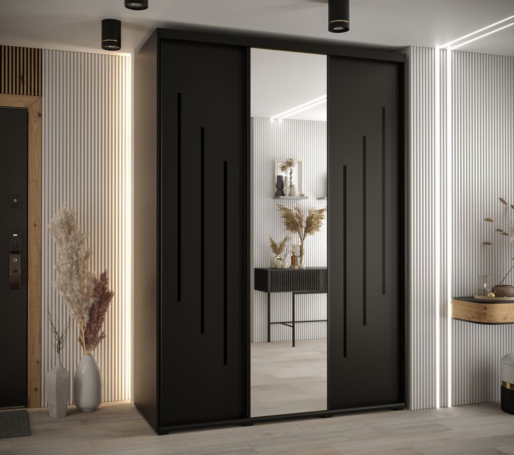 Kleiderschrank YVONA 9 - 180/60 cm, schwarz/schwarz