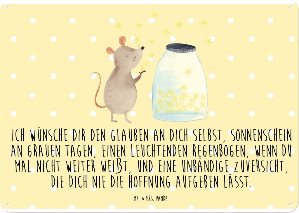 Mr. & Mrs. Panda tafel Maus Sterne DIN A4 - Gelb Pastell - Geschenk, Lustige Sprüche, Träume, Retro Blechschild, Türschild, Geburt, Wandschild, ...