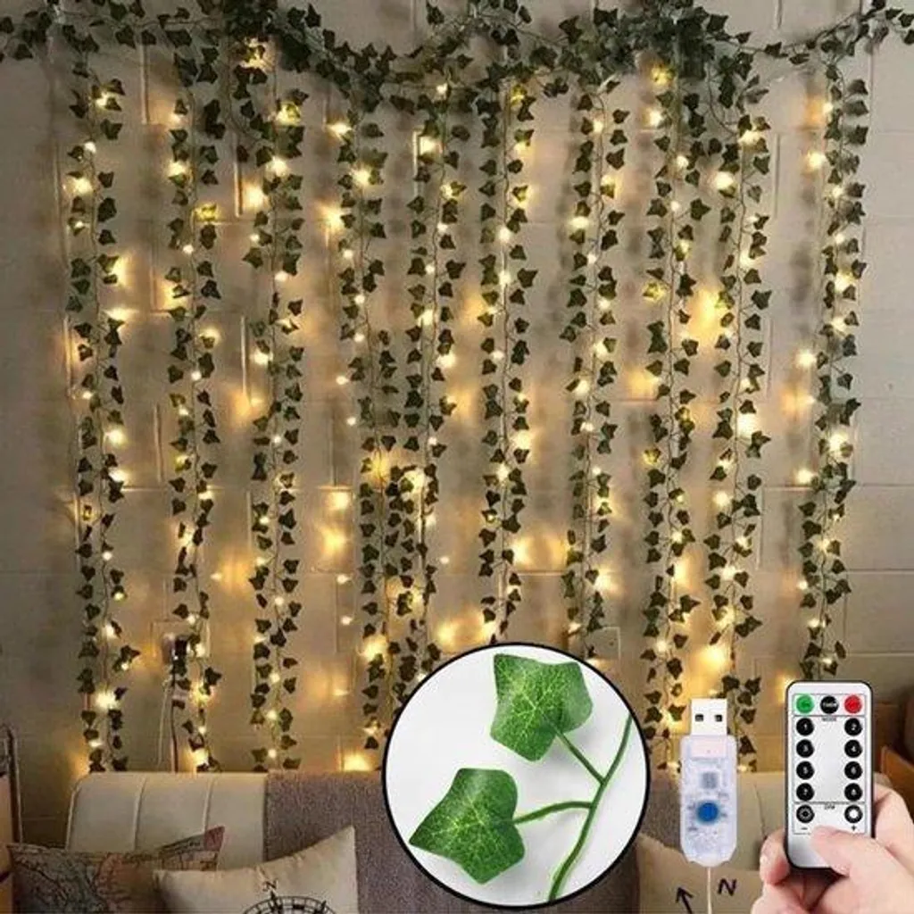 Rideau lumineux lierre artificiel 200 LED décoration murale USB