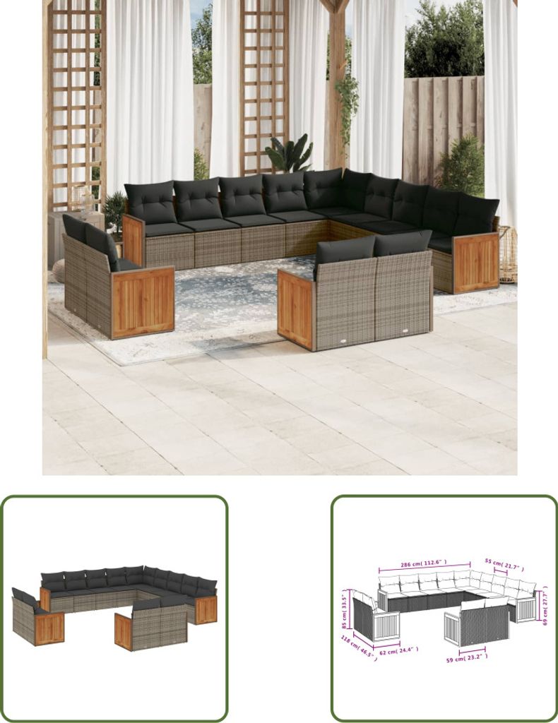 The Living Store 13-tlg. Garten-Sofagarnitur mit Kissen Produktbild 