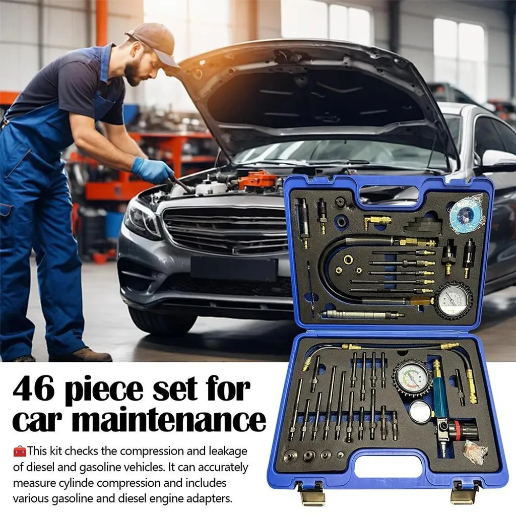 Testeur de compression moteur essence et diesel avec mallette jaune - 3