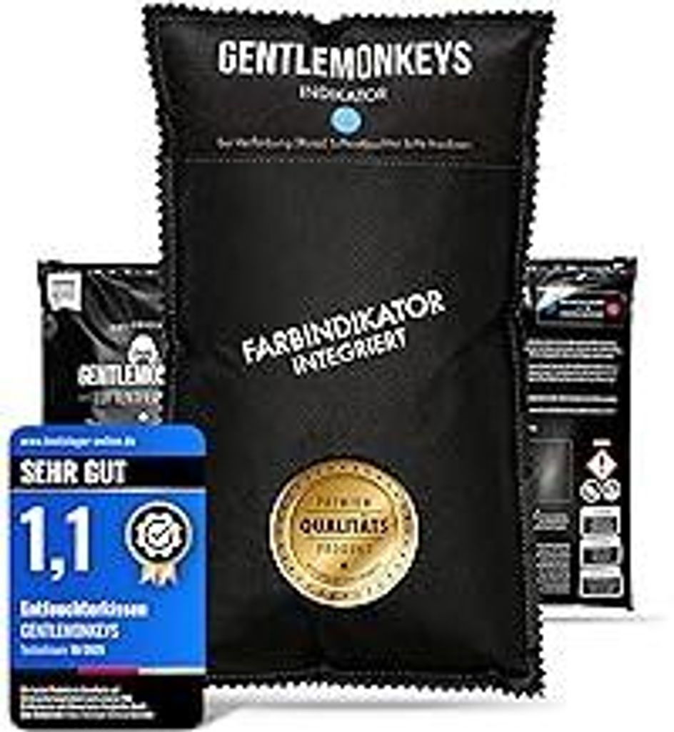GENTLEMONKEYS Luftentfeuchter Kissen mit Farbindikator (1kg) - Entfeuchter für Auto, Wohnmobil, Garage & Wohnung - Entfeuchter-Kissen gegen beschl...