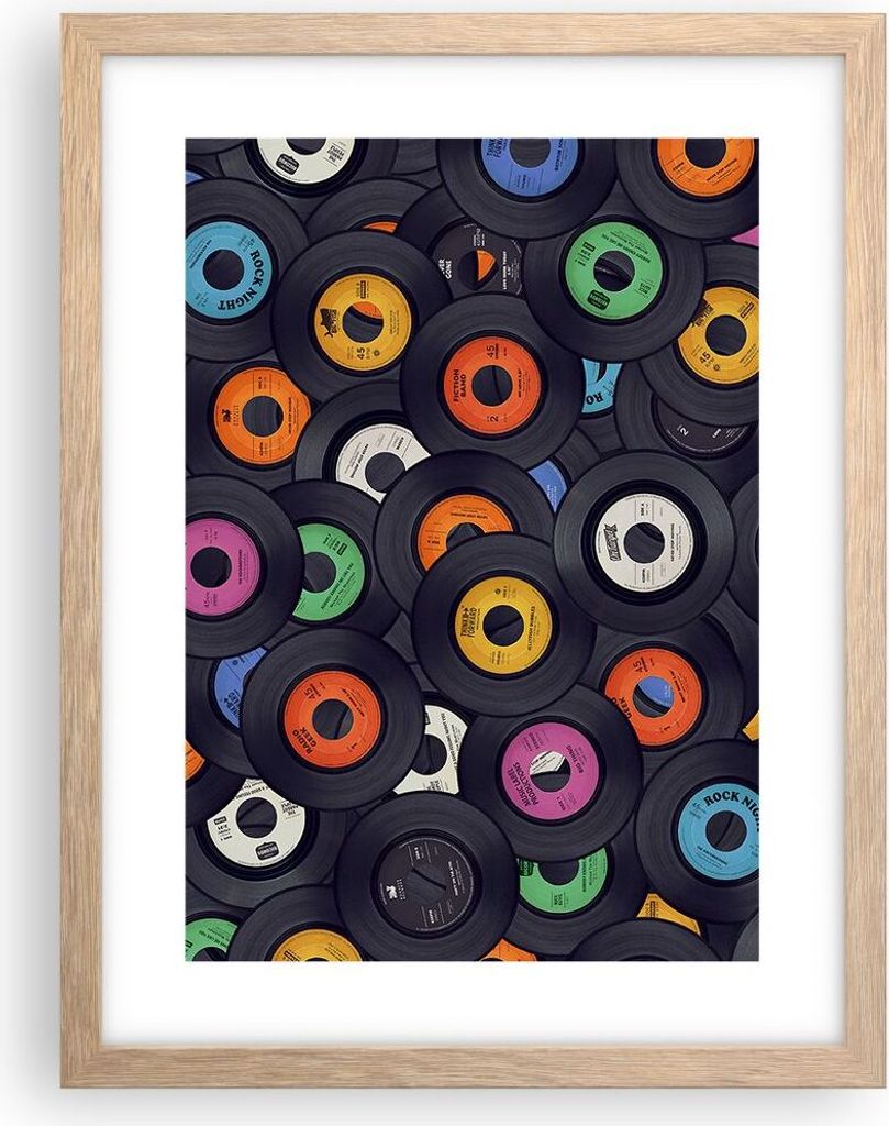 Gerahmtes Poster - Rahmen in heller Eiche - Platten Vinyl Grafiken - 30x40 cm - Wand Bild - Wanddeko - Wandbilder - Wandposter - Bilderrahmen - Bil...