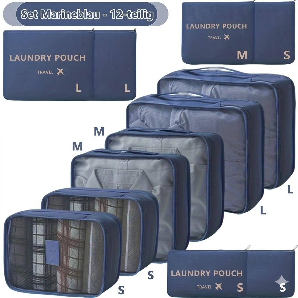12er Set Packwürfel Marineblau Koffer Organizer Reisegepäck Produktbild 