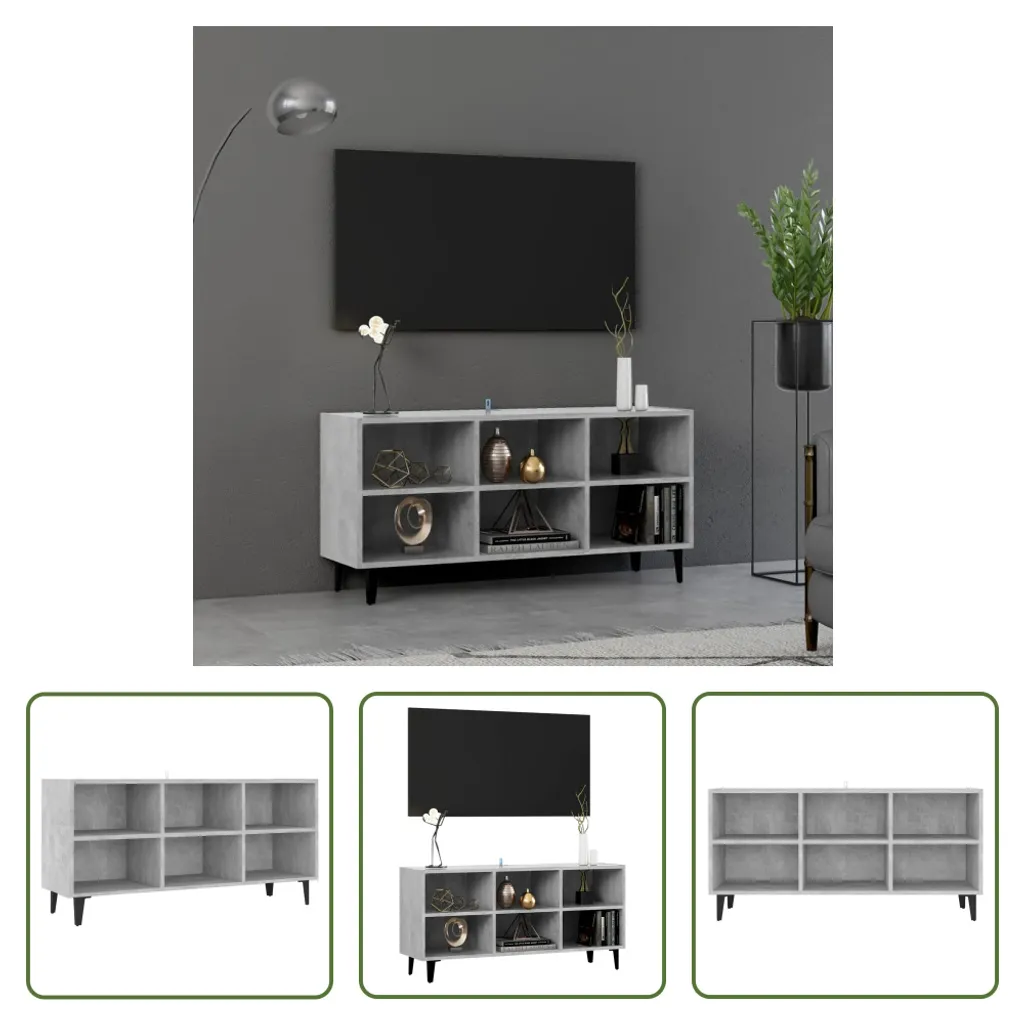 Mobile Basso TV Grigio Cemento 103,5cm | Stile Loft Metallo