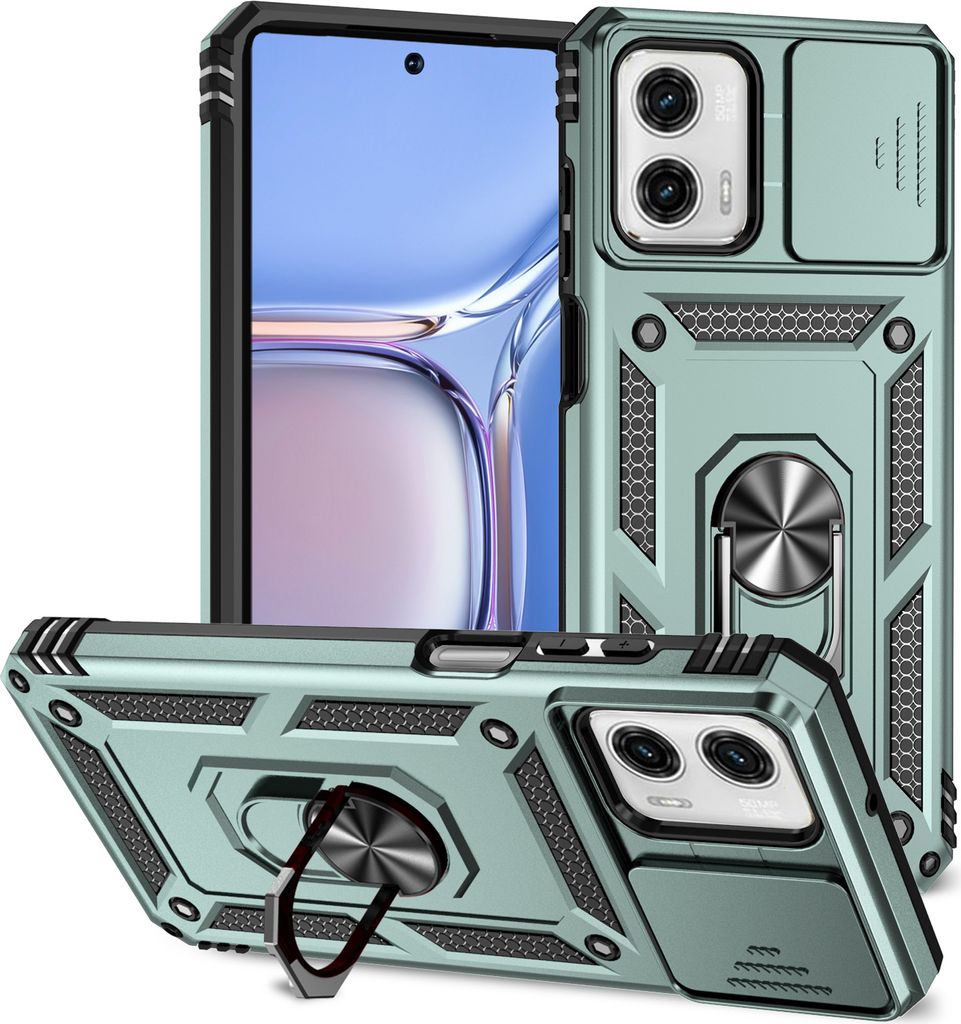 Moto G Power 2023 Hülle mit Schiebe Kamera Schutz und Ringhalter Ständer Schutzhülle für Motorola Moto G Power 2023 Grün