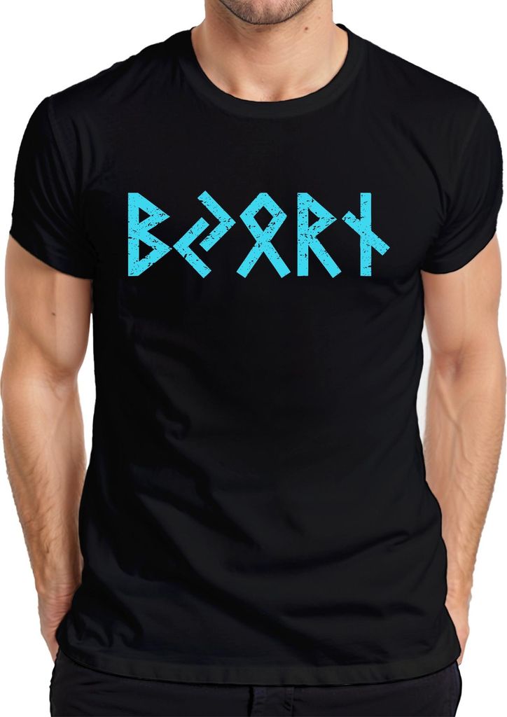Wikinger Runenschrift Walhalla Futhark Personalisiert mit Namen Herren T-Shirt, Schwarz, 3XL