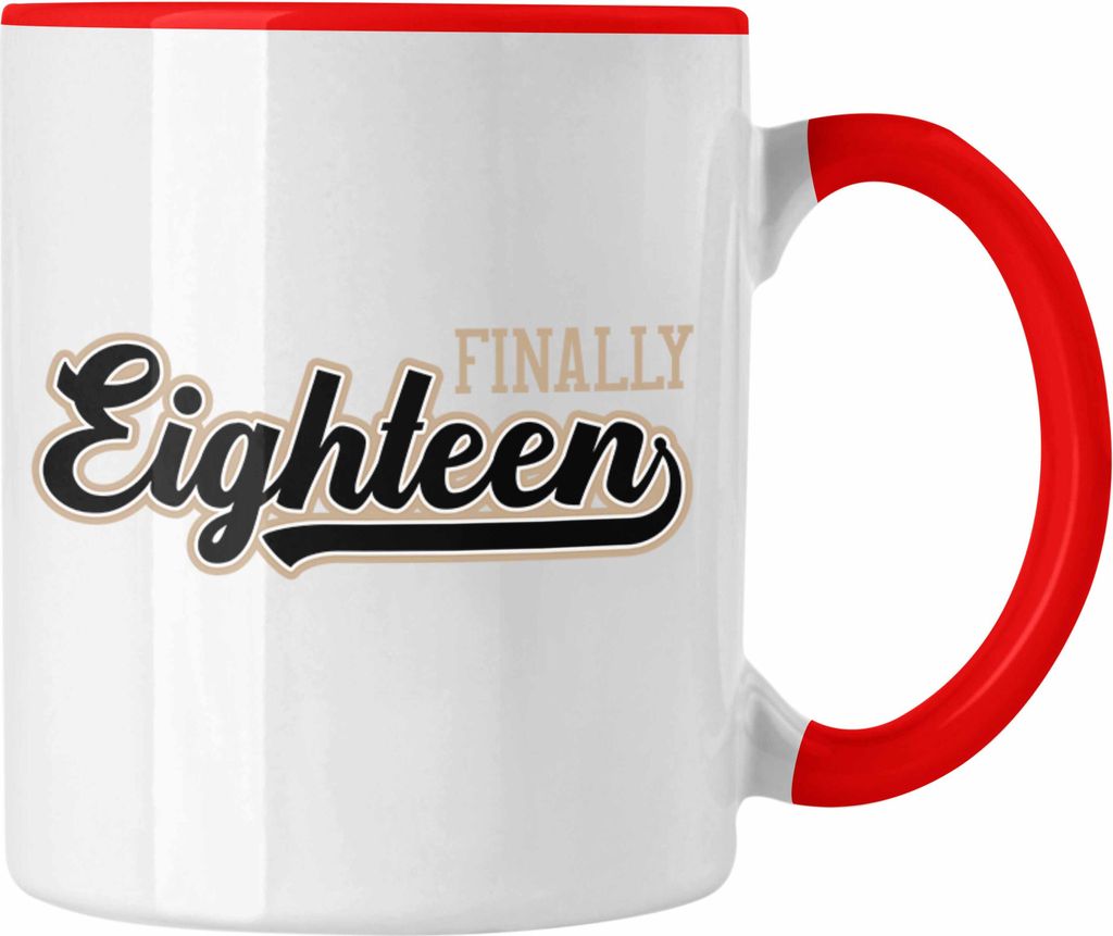 Trendation - 18. Geburtstag Tasse Geschenk Mädchen Junge Geschenkidee Lustig Spruch Sprüche 18 Geschenke Geschenkideen zum 18 Bday 18er Spruch (Rot)