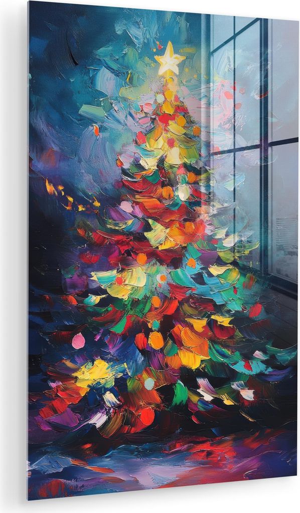MuchoWow Glasbilder - Bilder auf Wandbild - Foto auf Glas Weihnachtsbaum - Weihnachten - Abstrakt - Farbenfroh 40x60 cm Wanddekoration aus Glas - A...