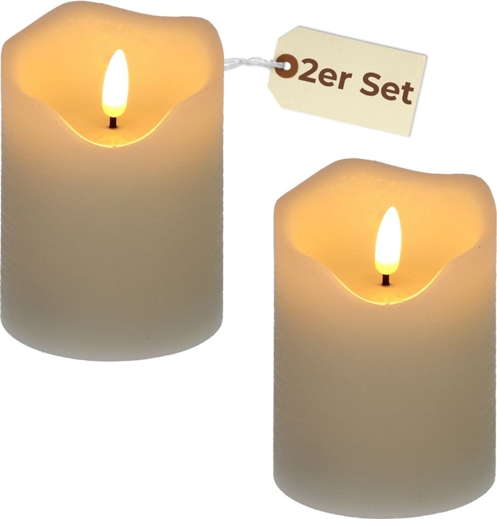 2er Set LED Echtwachskerze mit Timer Led Kerzen flackernde Flamme Echtwachs Led Kerzen mit Timerfunktion Elektrische Kerzen 7,5 x 10 cm