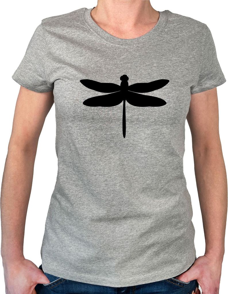 Huuraa Damen T-Shirt Libelle Silhouette XL Sport Grey Bio Baumwolle Fairtrade Damenshirt Geschenkidee