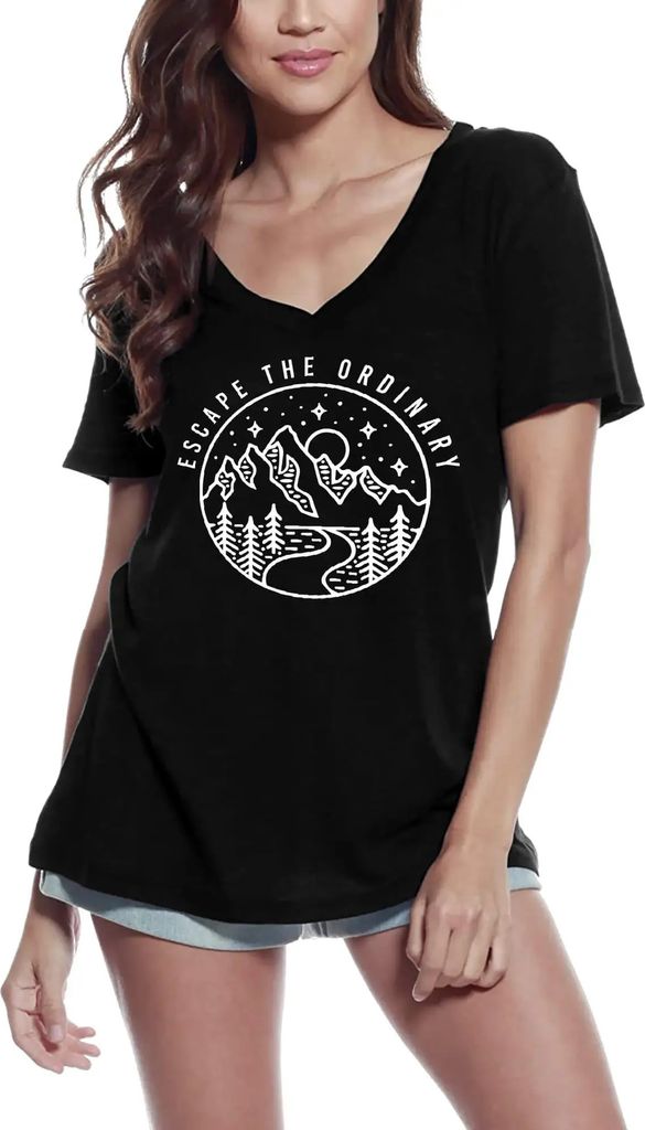 Damen Grafik T-Shirt V-Ausschnitt Abenteuer - Entfliehen Sie dem Alltag - Camping-Shirt für Frauen – Adventure - Escape The Ordinary - Camping S...