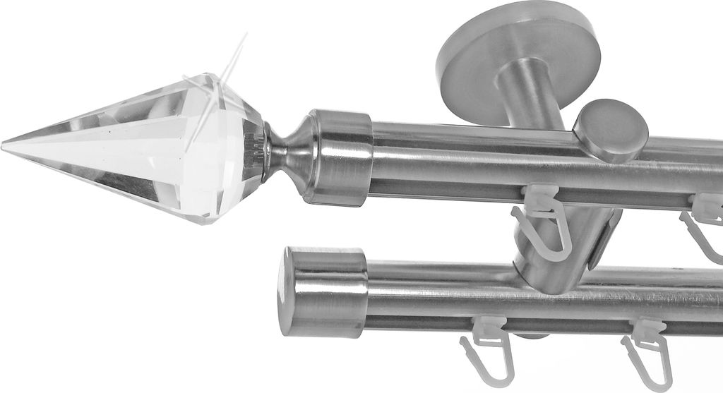 Gardinenstange Ø 20mm I Metall in Edelstahl Look 2-läufig Deckenbefestigung D41