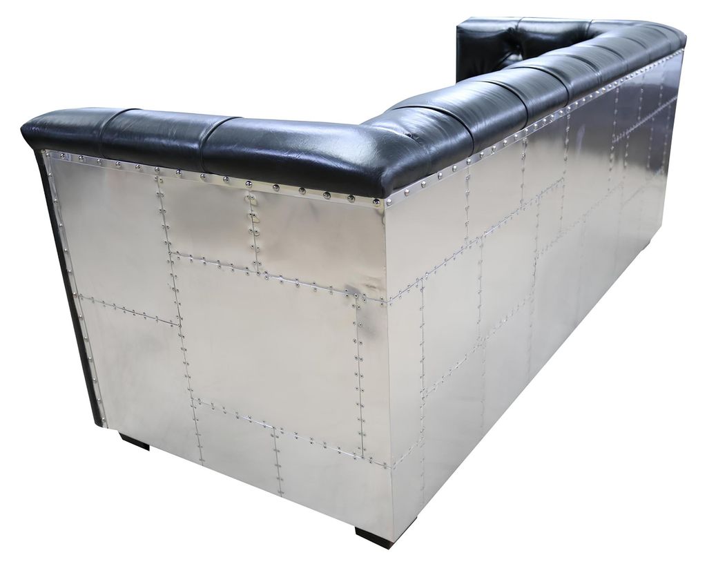 Sofa Chesterfield 3-Sitzer Vintage Flieger Flugzeug Echtleder Aluminium Sofas