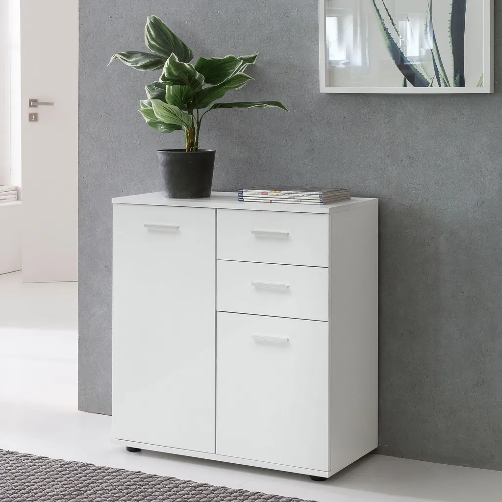 Meuble d'entrée moderne blanc FineBuy commode polyvalente gain de place