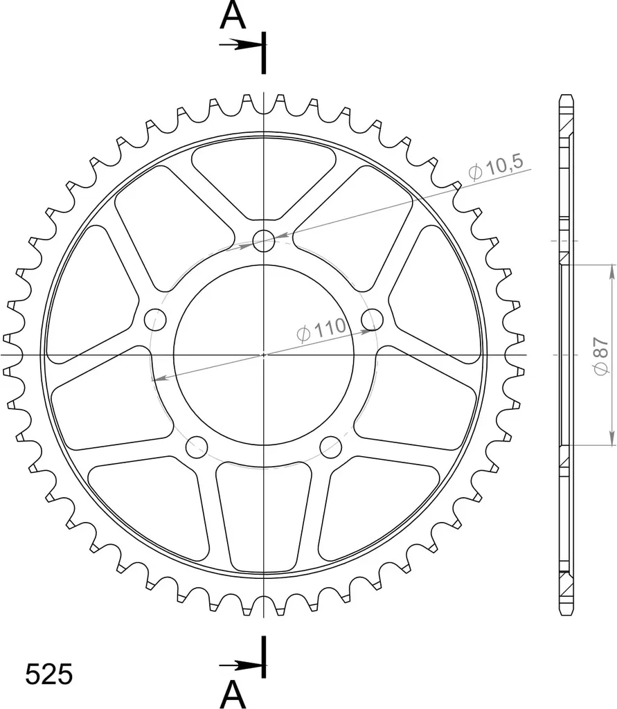 Couronne Acier Supersprox 48 Dents Pas 525 Noir pour Transmission