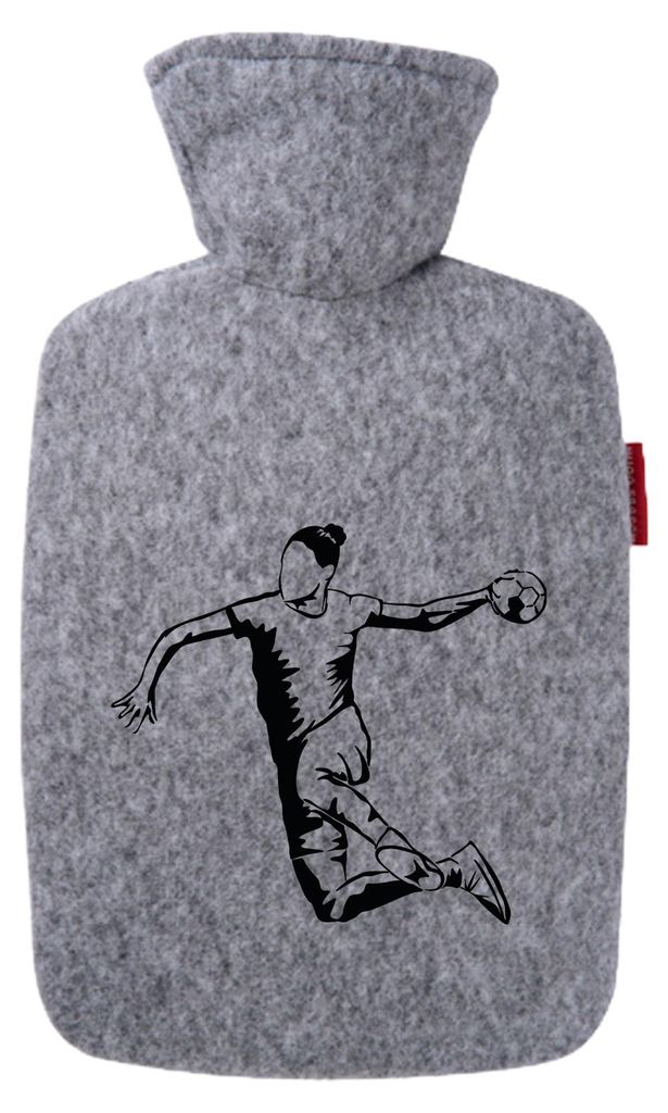 Huuraa Wärmflasche Handball Silhouette 1,8 Liter Filz Classic Filzbezug Bettflasche Geschenkidee