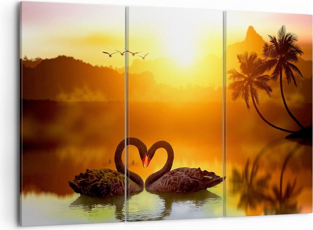 Bild auf Leinwand - Leinwandbild - Schwan Wasser Paar - 105x70cm - Wand Bild - Wanddeko - Leinwanddruck - Bilder - Kunstdruck - Wanddekoration - Le...