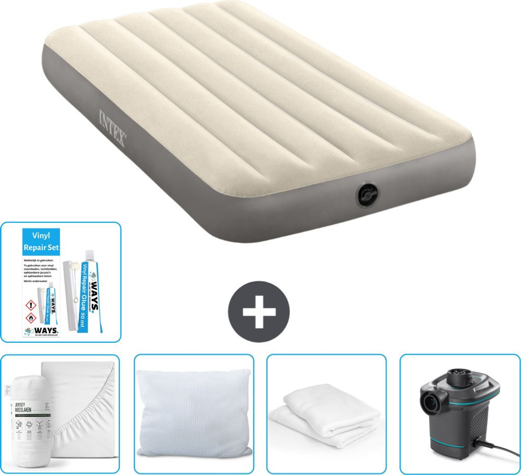 Intex Luftbett – 1 Person – 99 x 191 x 25 cm – Beige – im Lieferumfang enthalten Spannbettuch - Küssen - Pumpe - Reperaturset en Kissenschutz