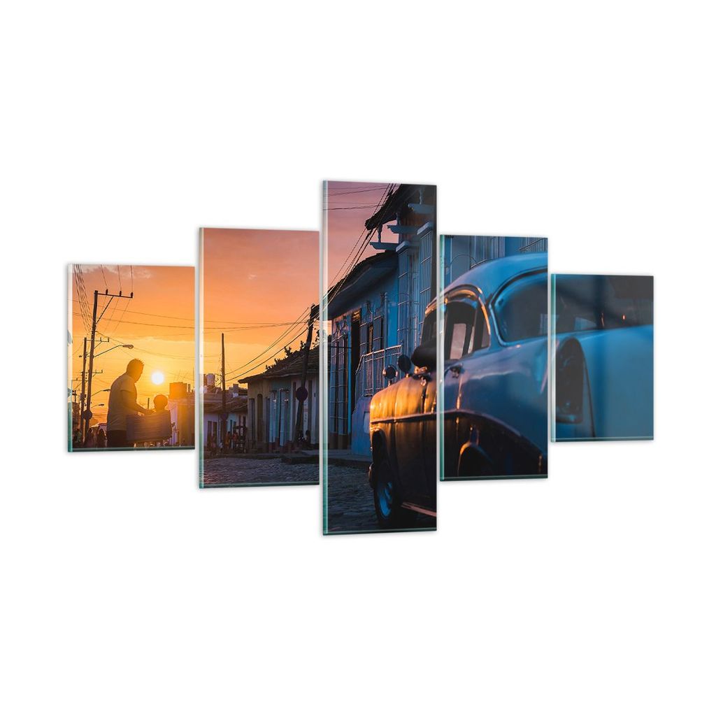 Bilder auf glas - Straße Auto Haus - 125x70cm - Glasbilder - Wandbilder - Kunstdruck - zum Aufhängen bereit - Wanddekoration aus Glas - Glas Bild...