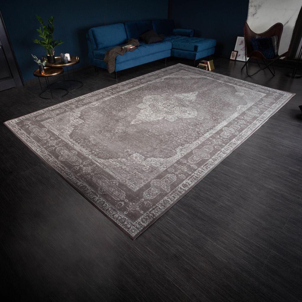 riess-ambiente Orientalischer Baumwoll-Teppich PURE UNIQUE XXL 350x240cm antik-hellgrau geometrische Muster Wohnzimmerteppich Teppich