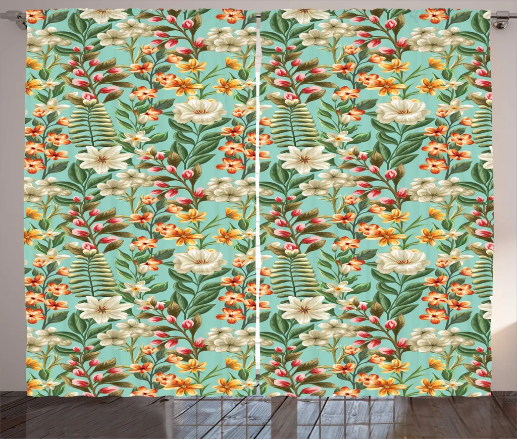 Rideau Floral Hawaïen Haute Qualité 280x225cm à Boucles et Crochets