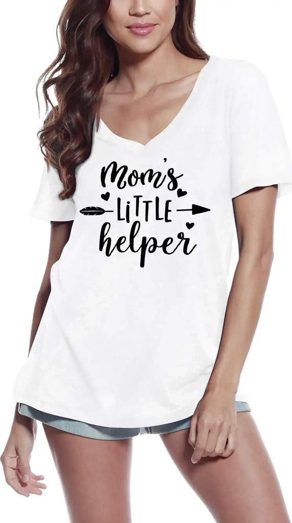 Damen Grafik T-Shirt V-Ausschnitt Mamas kleiner Helfer - Herz – Mom's Little Helper - Heart – Öko-Verantwortlich Vintage Jahrgang Kurzarm Lustige