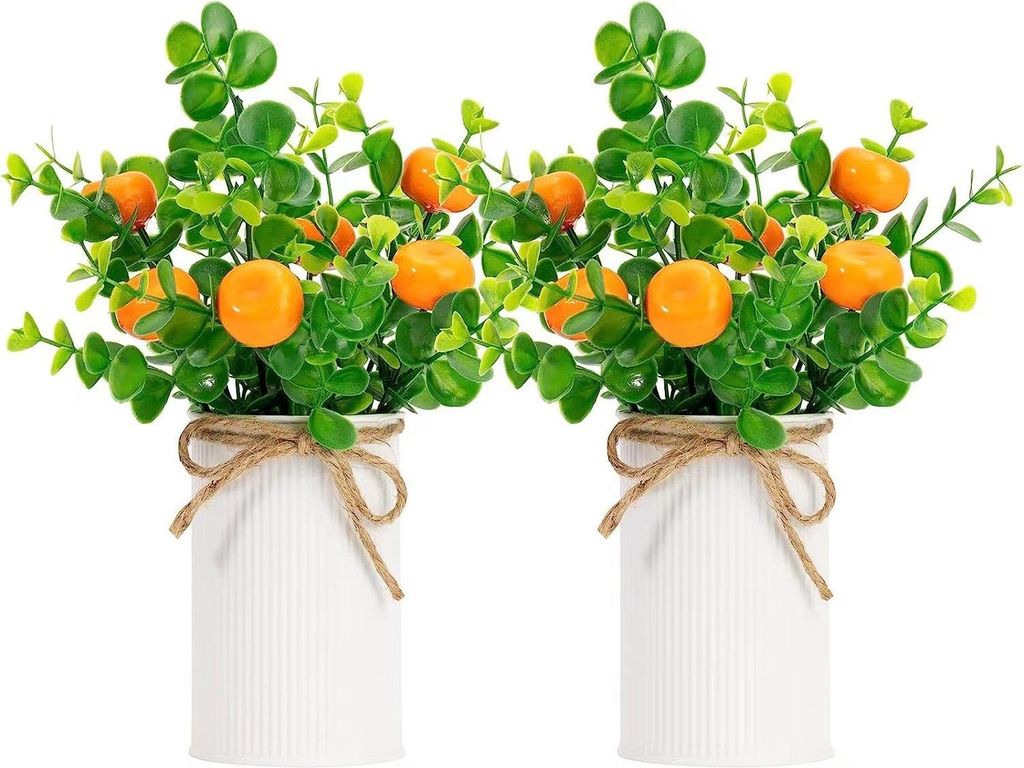 2pcs künstliche Frucht Topfpflanzen Simulation dekorative Obstbaum Bonsai für Home Tabletop Dekoration Orange