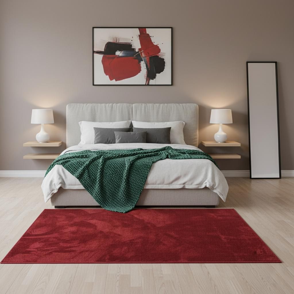 Luxus Super Soft Hochflor Langflor Teppich Deluxe Weinrot, Größe:100x200 cm