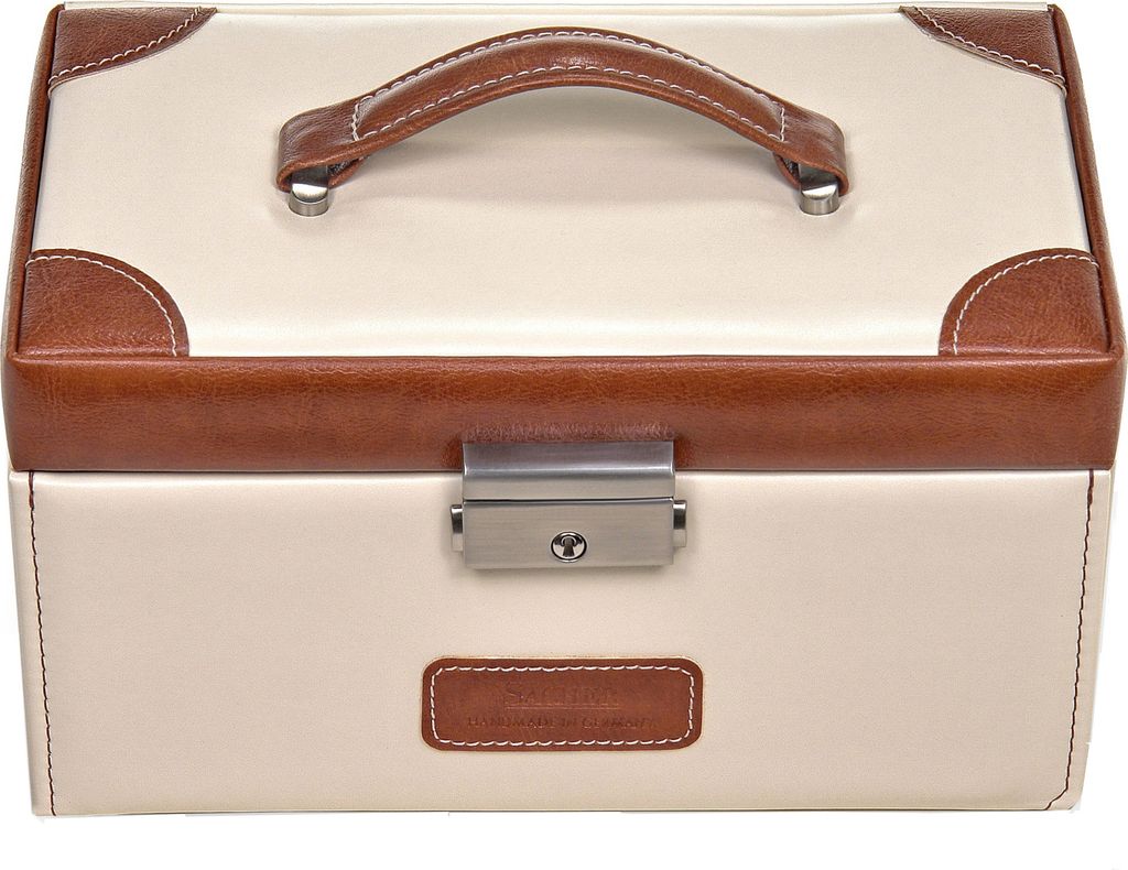 Sacher Schmuckkoffer Schmuckkasten TRAVEL creme braun Schloss Spiegel