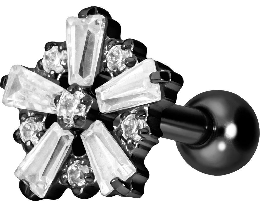 Ohrpiercing Titan Ohrpiercing mit Innengewinde SCHNEEFLOCKE Schwarz Stablänge: 8mm