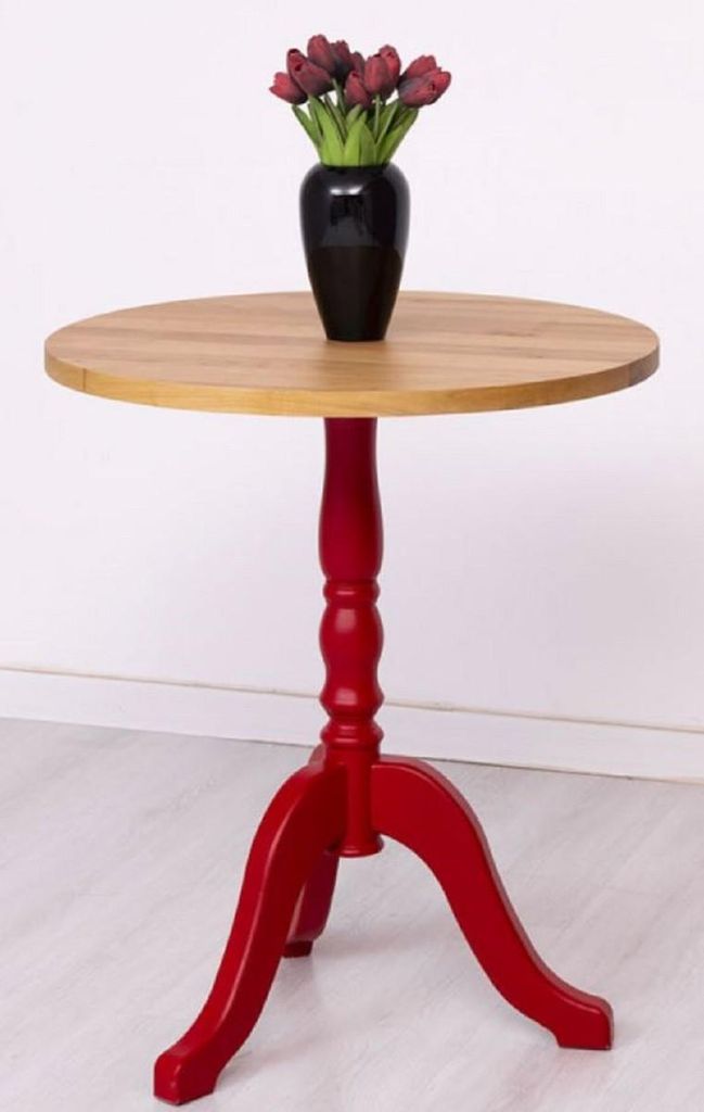 Casa Padrino Landhausstil Esstisch Naturfarben / Rot Ø 70 x H. 78 cm - Runder Massivholz Küchentisch - Esszimmer Möbel im Landhausstil - Massivh...
