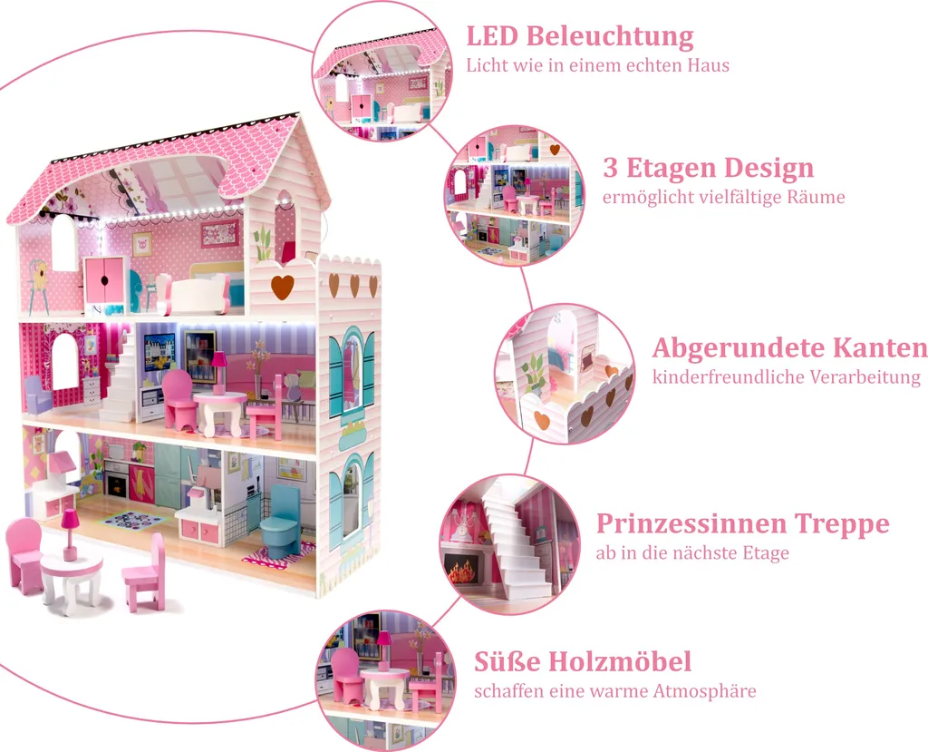 Miniatur-Puppenhaus Zum Selberbauen - Mit LED-Beleuchtung, Holzmöbeln & Staubschutz - Perfekt Als DIY-Geschenk
