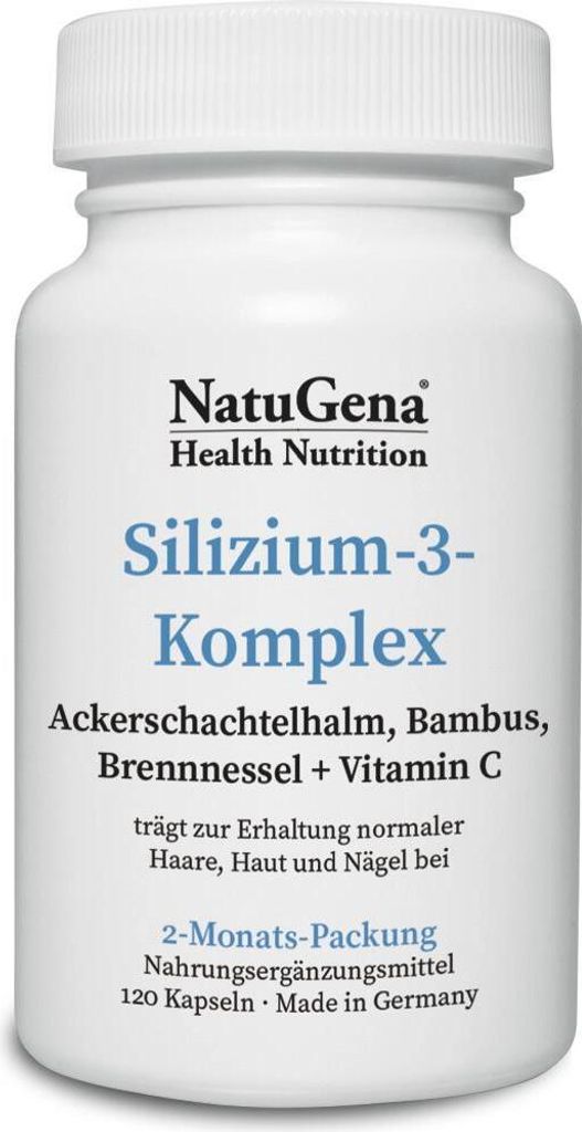 NatuGena Silizium-3-Komplex | 120 Kapseln | Hochwertige Silizium-Quellen: Ackerschachtelhalm, Bambus, Brennnessel