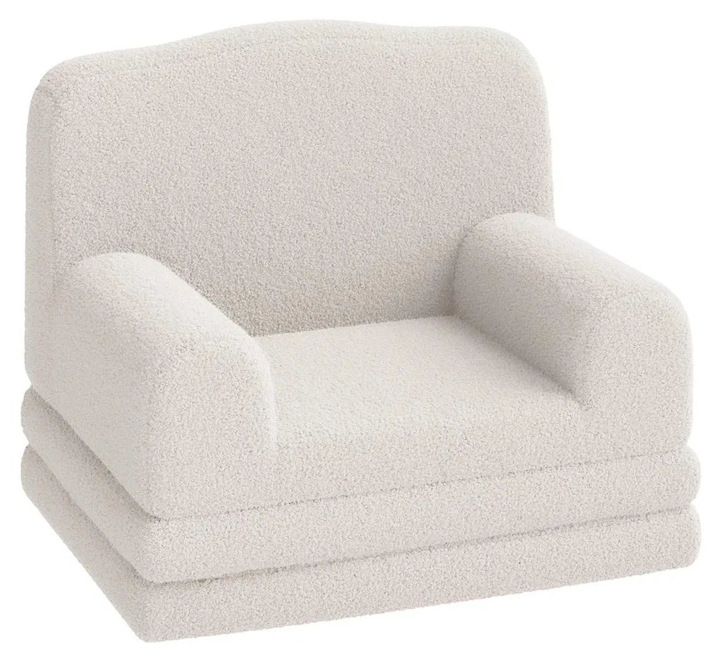 Canapé convertible enfant et chauffeuse blanc cassé avec housse lavable