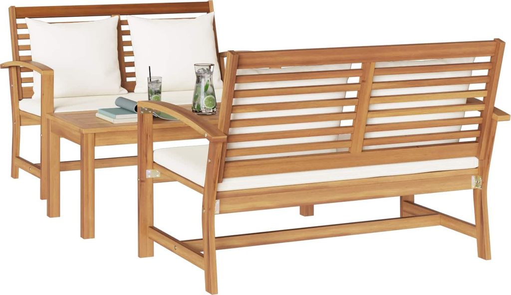 Gartensofa-set 3 pcs Natur Massivholz Teak