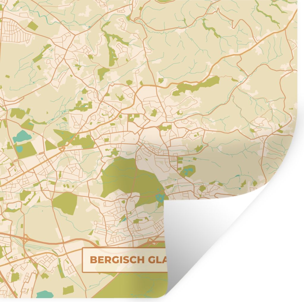 MuchoWow Wandtattoo Wandsticker Wandaufkleber Bergisch Gladbach - Karte - Vintage - Stadtplan 80x80 cm Selbstklebend und Repositionierbar - Wierd...