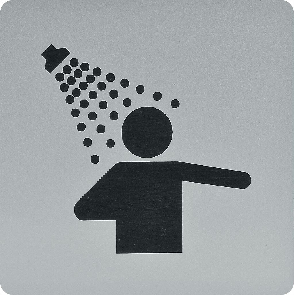 WC Symbol Duschraum selbstklebend, 100 x 100 mm, Kunststoff alufarbig