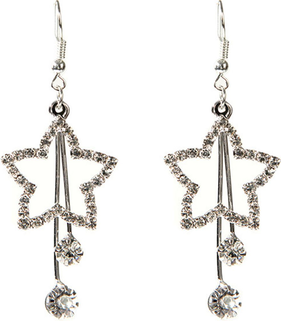 Mode Stern Quaste Runde Strass Ohr Haken Party Frauen Ohrringe Schmuck-Silber