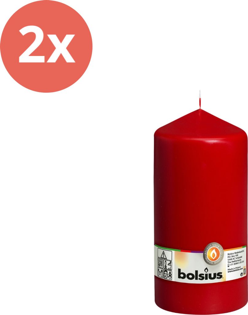 Bolsius - Stumpenkerze - 200/98 - 1 Stück pro Packung - Rot - Vorteilspack - 2 Stücke