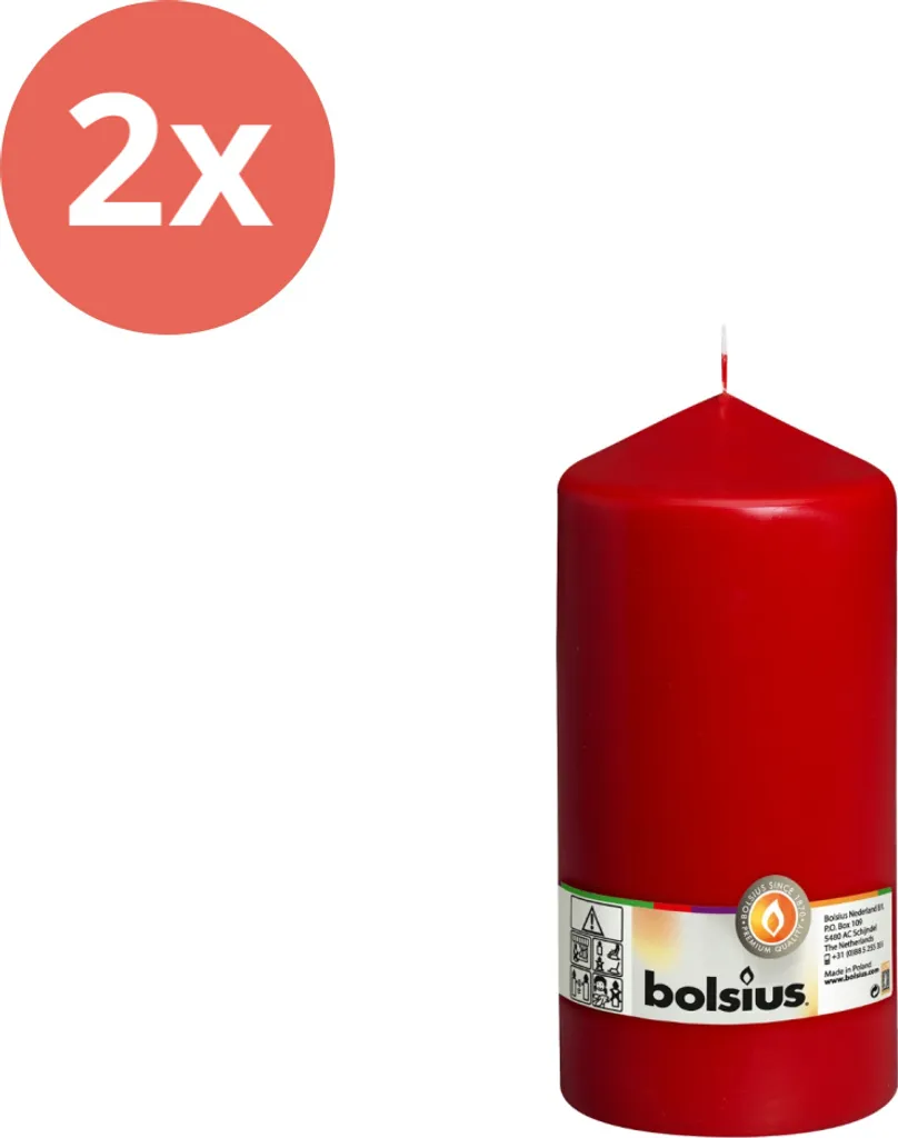 Bougie Bolsius rouge 200/98 Pack avantage 2 unités longue combustion