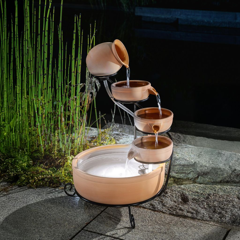 esotec Solar Keramik Kaskadenbrunnen Lucca mit Akku und LED Produktbild 
