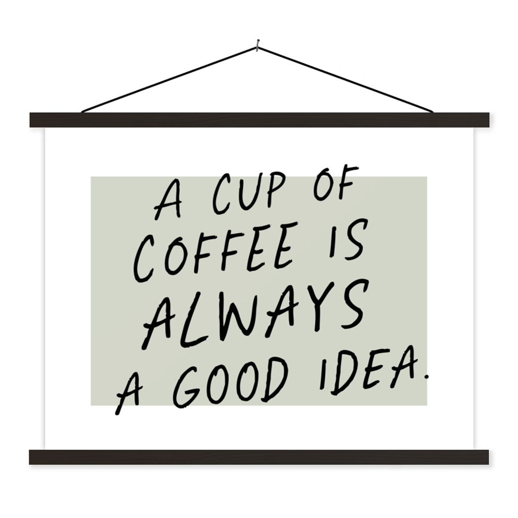 MuchoWow Textilposter Kaffee - Zitate - Eine Tasse Kaffee ist immer eine gute Idee - Sprichwörter 150x113 cm mit holzfarbenen Rahmen - Poster