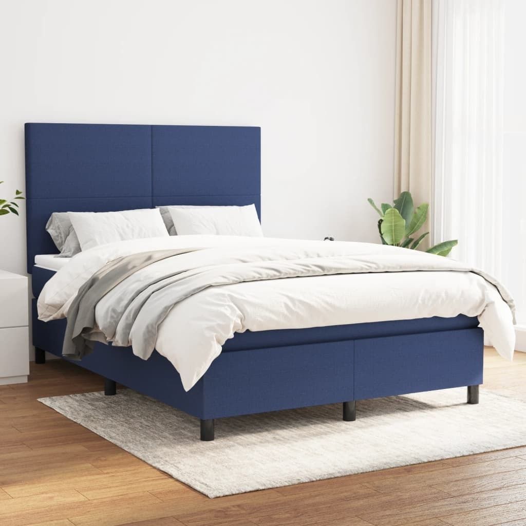 The Living Store Boxspringbett mit Matratze Blau 140x200 cm Stoff