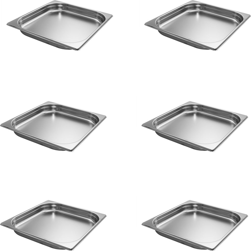 AcMax 6 Stück GN 2/3 Gastronormbehälter GN-Behälter Edelstahl 2,3 Liter Tiefe 40mm Gastronorm