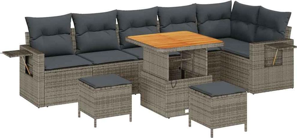 Gartensofa-set 9 pcs Grau Poly-Rattan